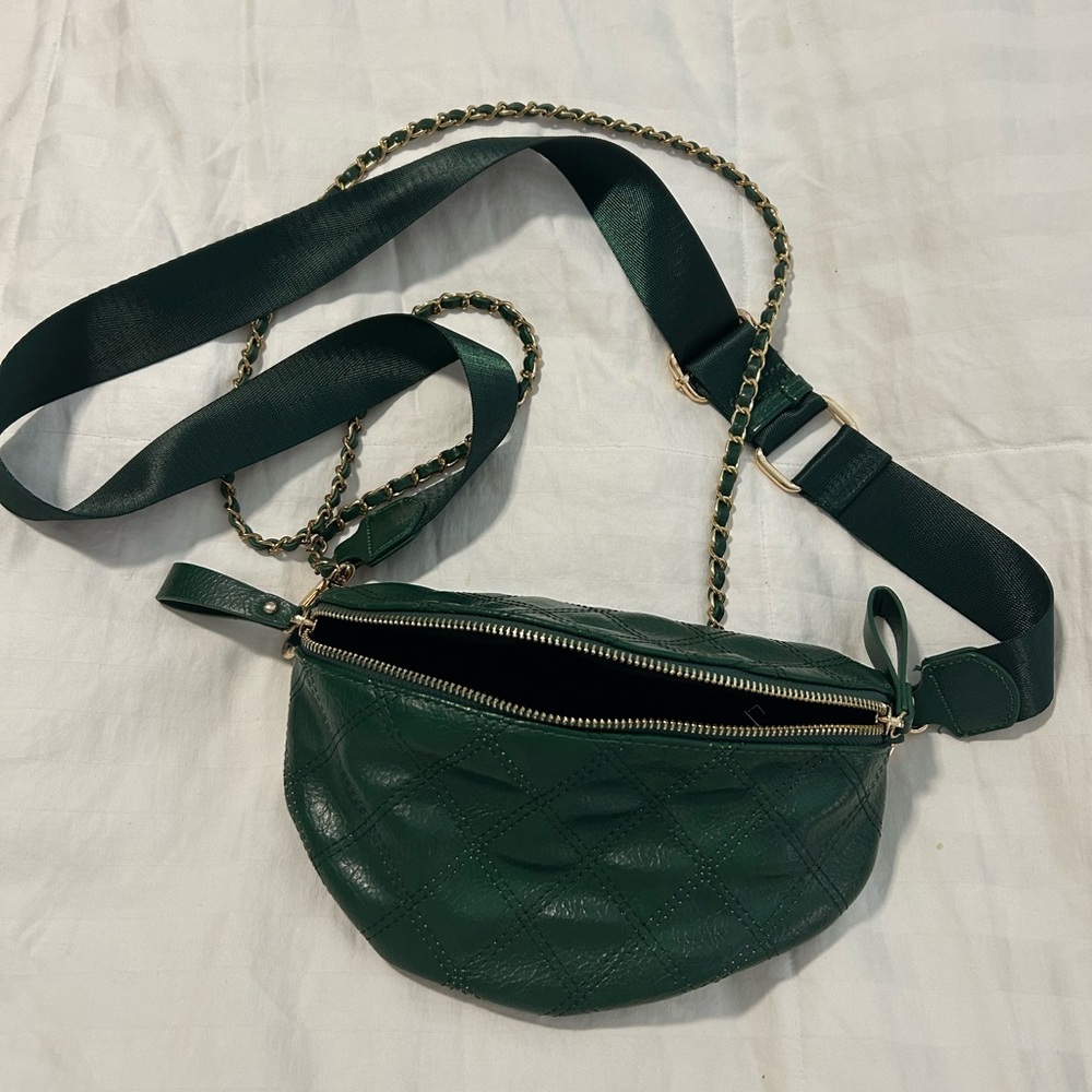 Urban Republic Emerald Quilted Crossbody Belt Bag with Gold Chain Detail